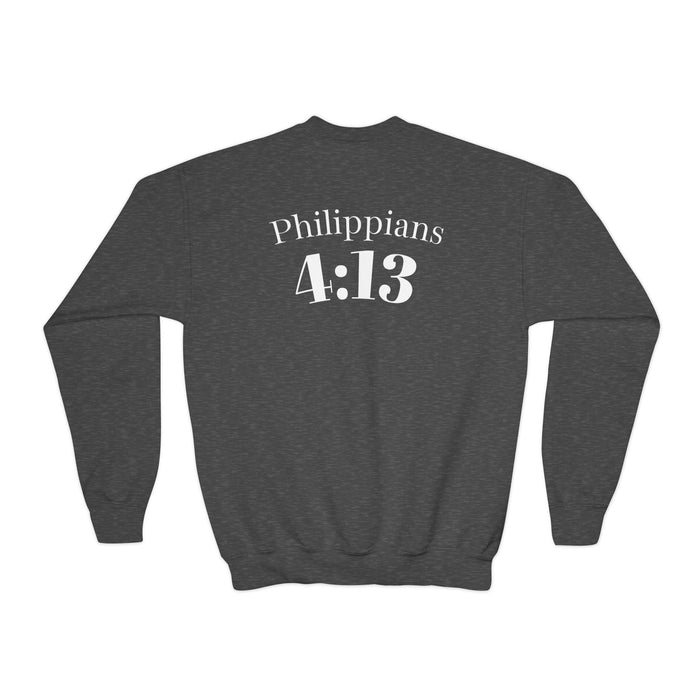 Inspirational Crewneck Sweatshirt Philippians 4:13 Youth