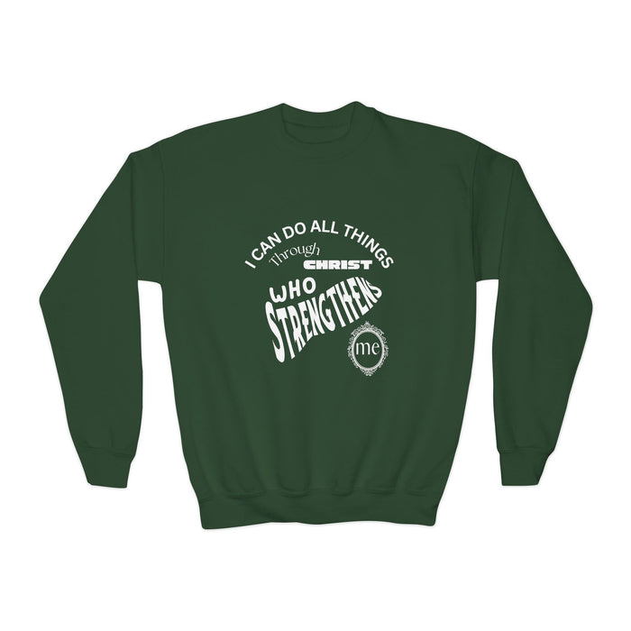 Inspirational Crewneck Sweatshirt Philippians 4:13 Youth