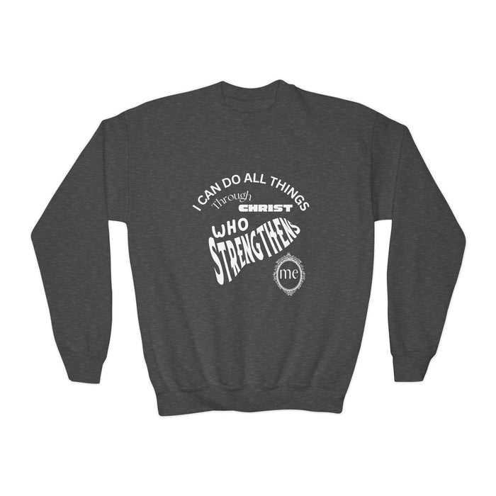 Inspirational Crewneck Sweatshirt Philippians 4:13 Youth