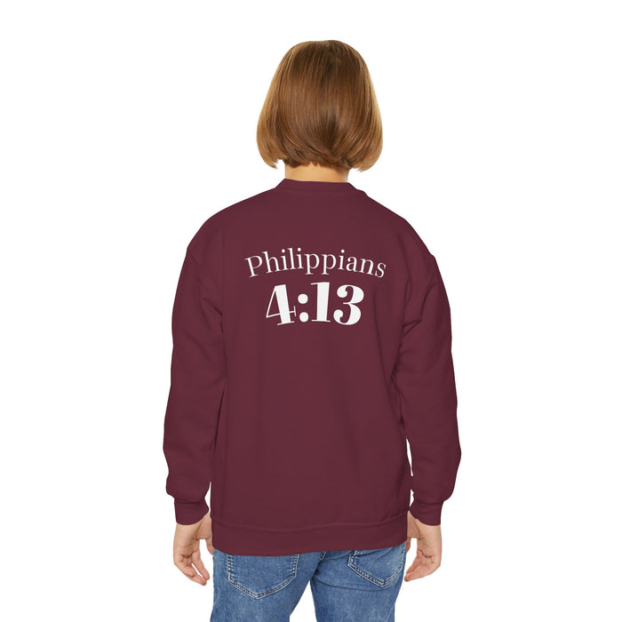 Inspirational Crewneck Sweatshirt Philippians 4:13 Youth