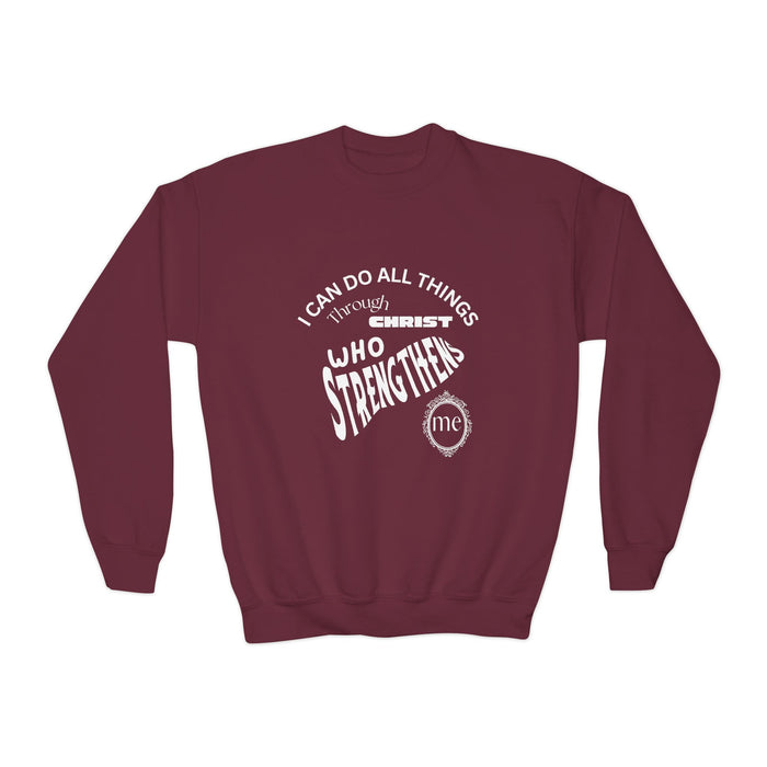 Inspirational Crewneck Sweatshirt Philippians 4:13 Youth