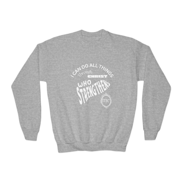 Inspirational Crewneck Sweatshirt Philippians 4:13 Youth