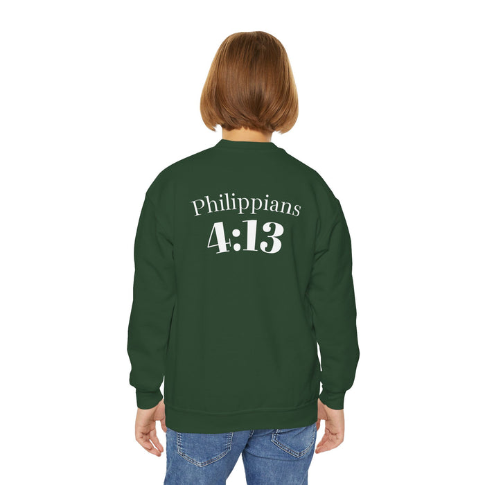 Inspirational Crewneck Sweatshirt Philippians 4:13 Youth