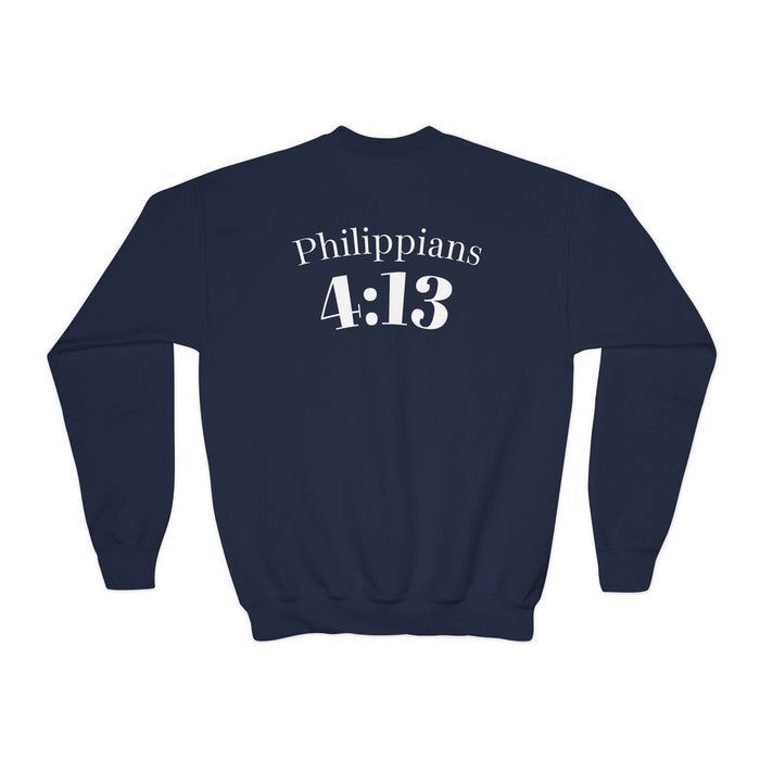 Inspirational Crewneck Sweatshirt Philippians 4:13 Youth