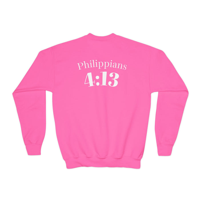 Inspirational Crewneck Sweatshirt Philippians 4:13 Youth