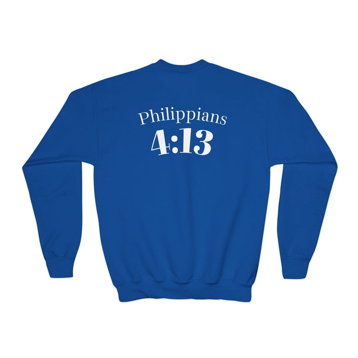 Inspirational Crewneck Sweatshirt Philippians 4:13 Youth
