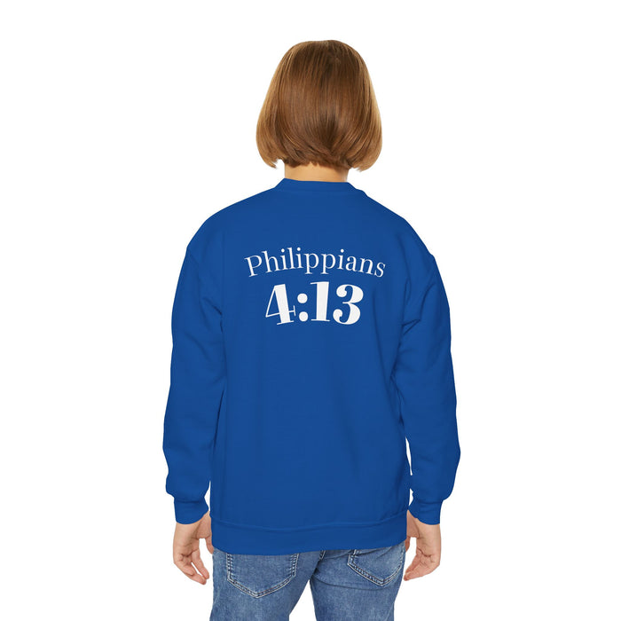 Inspirational Crewneck Sweatshirt Philippians 4:13 Youth