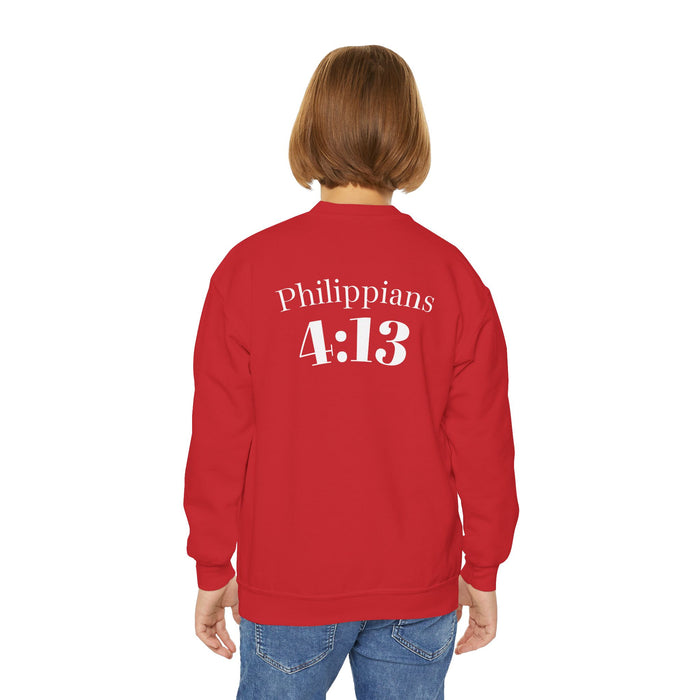 Inspirational Crewneck Sweatshirt Philippians 4:13 Youth