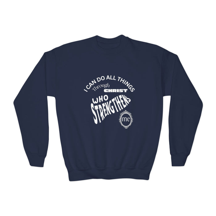 Inspirational Crewneck Sweatshirt Philippians 4:13 Youth