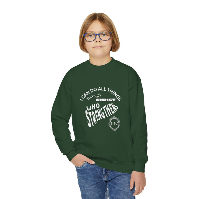 Inspirational Crewneck Sweatshirt Philippians 4:13 Youth